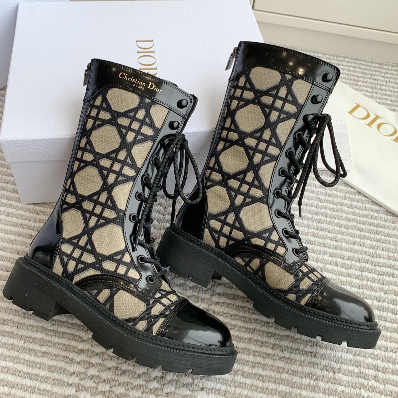 CD D-Unit Ankle Boot In Dark Beige Mix Black Canvas And Glossy Cowhide  105082