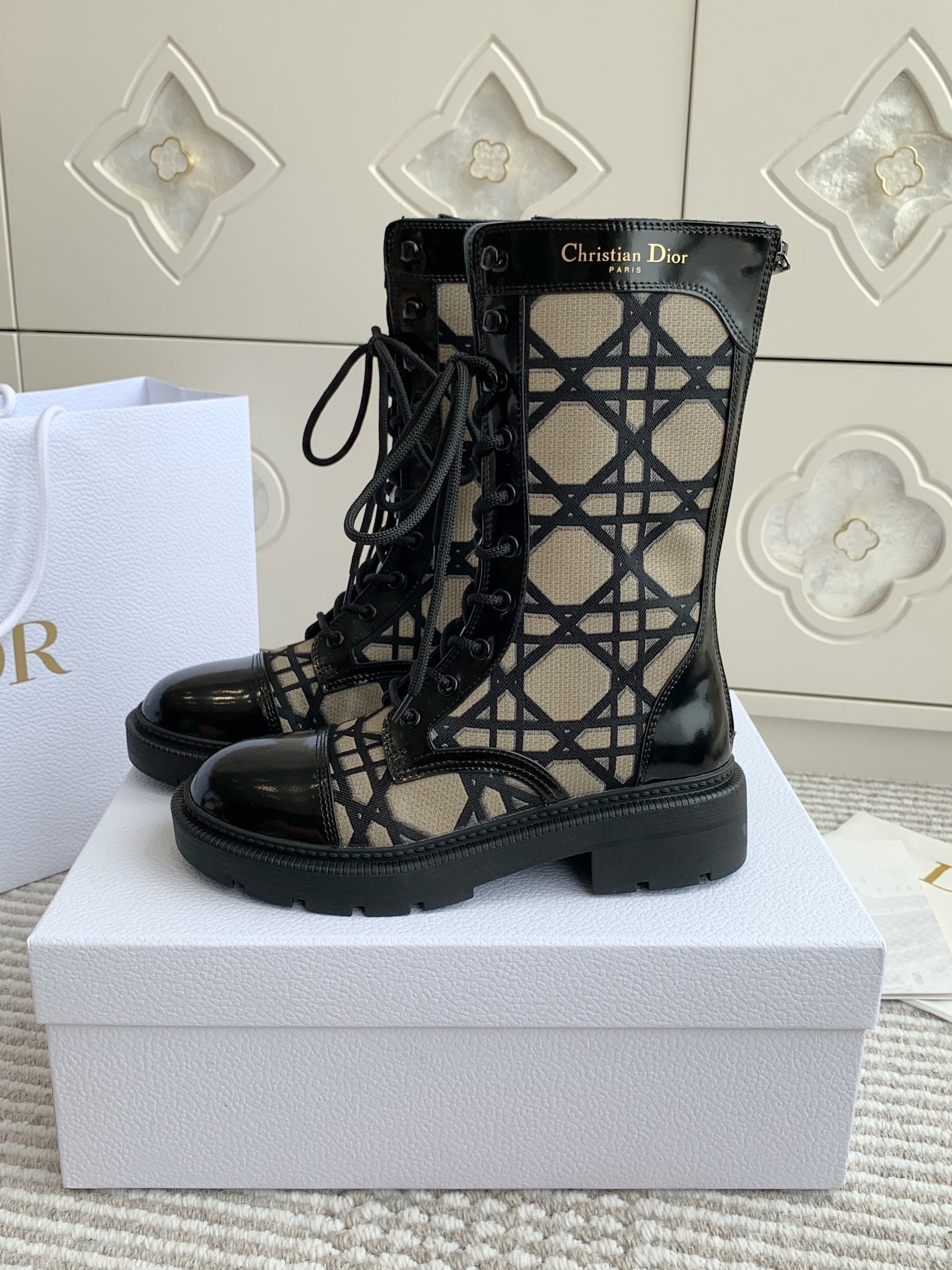 CD D-Unit Ankle Boot In Dark Beige Mix Black Canvas And Glossy Cowhide  105082