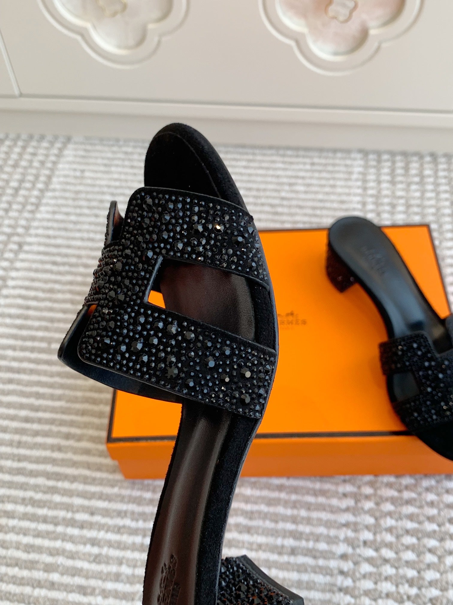 HM Oasis Sandal 50mm Black Suede Goatskin 291392