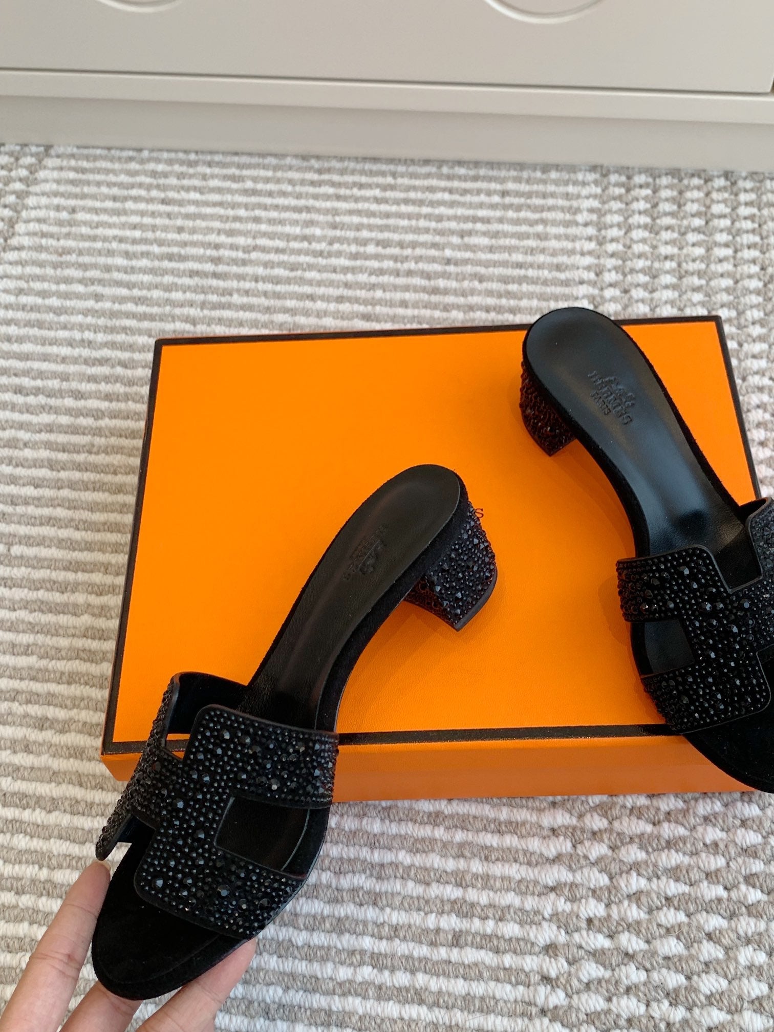 HM Oasis Sandal 50mm Black Suede Goatskin 291392