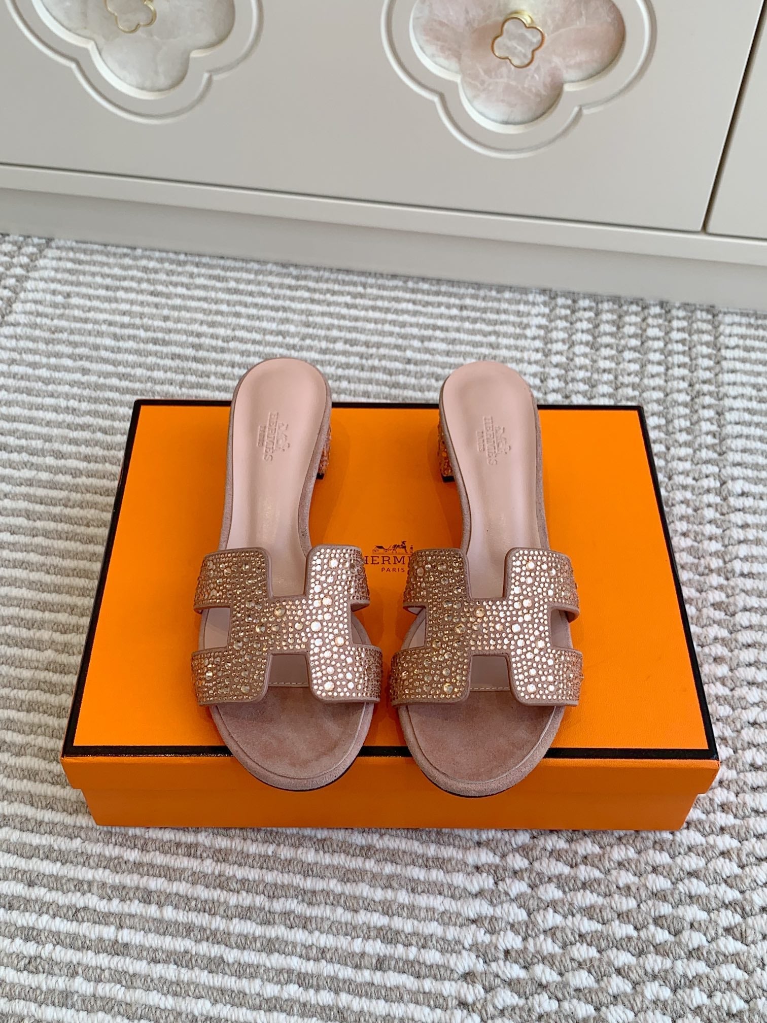 HM Oasis Sandal 50mm Pink Suede Goatskin 291394
