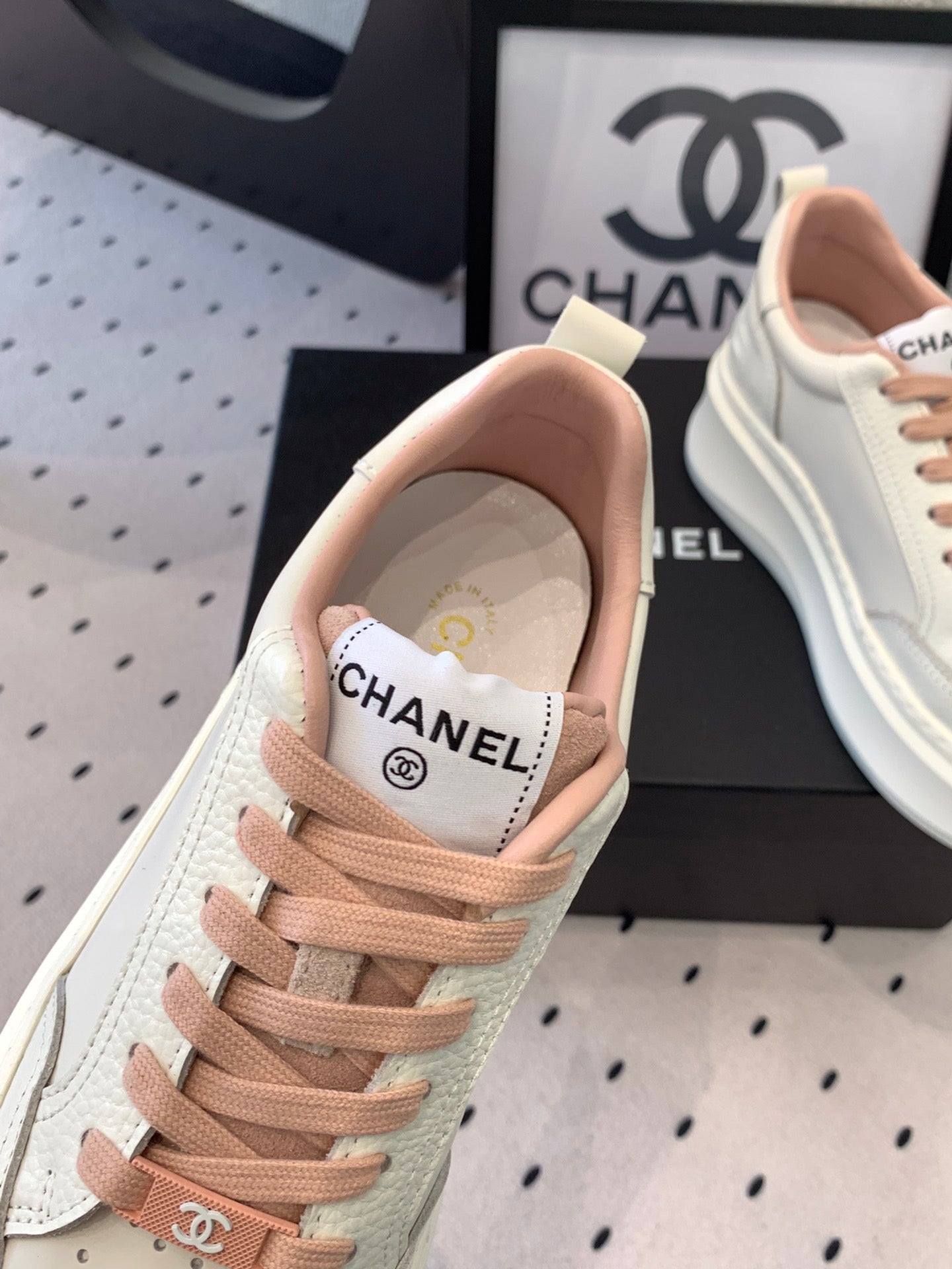 CC Sneaker In White Mix Rose Pink Cowhide 147104