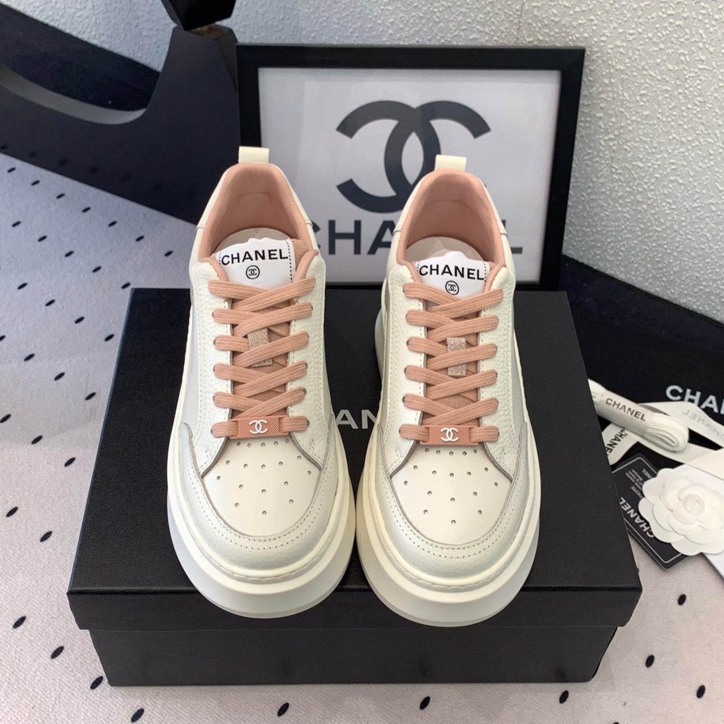 CC Sneaker In White Mix Rose Pink Cowhide 147104