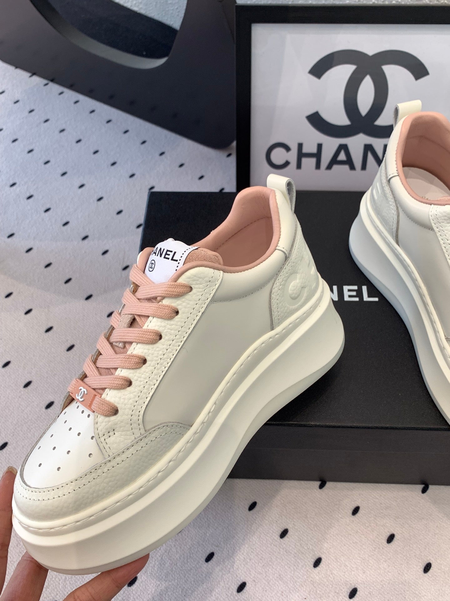 CC Sneaker In White Mix Rose Pink Cowhide 147104