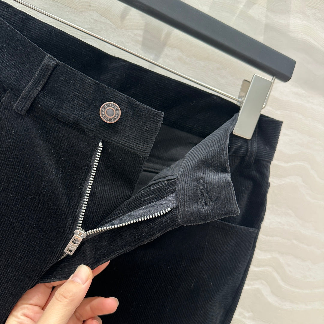 Celine Flared Velvet Pants Black Cotton