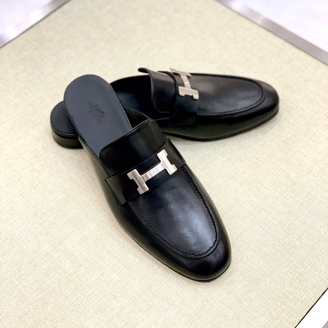 HM Men's Mule Black Calfskin 539720