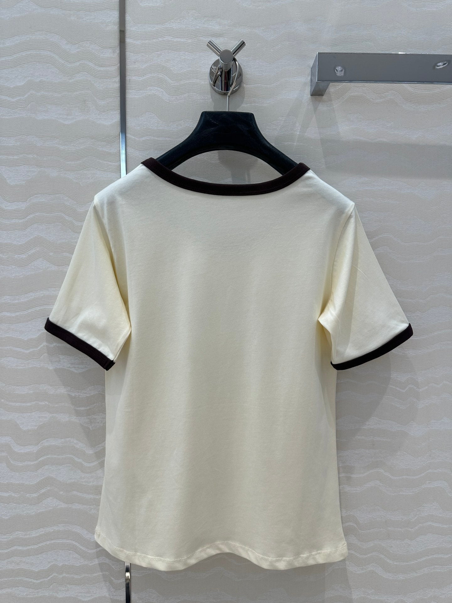 Celine 25 Arc de Triomphe Letter Short Sleeve T-shirt Cream mix Black Cotton
