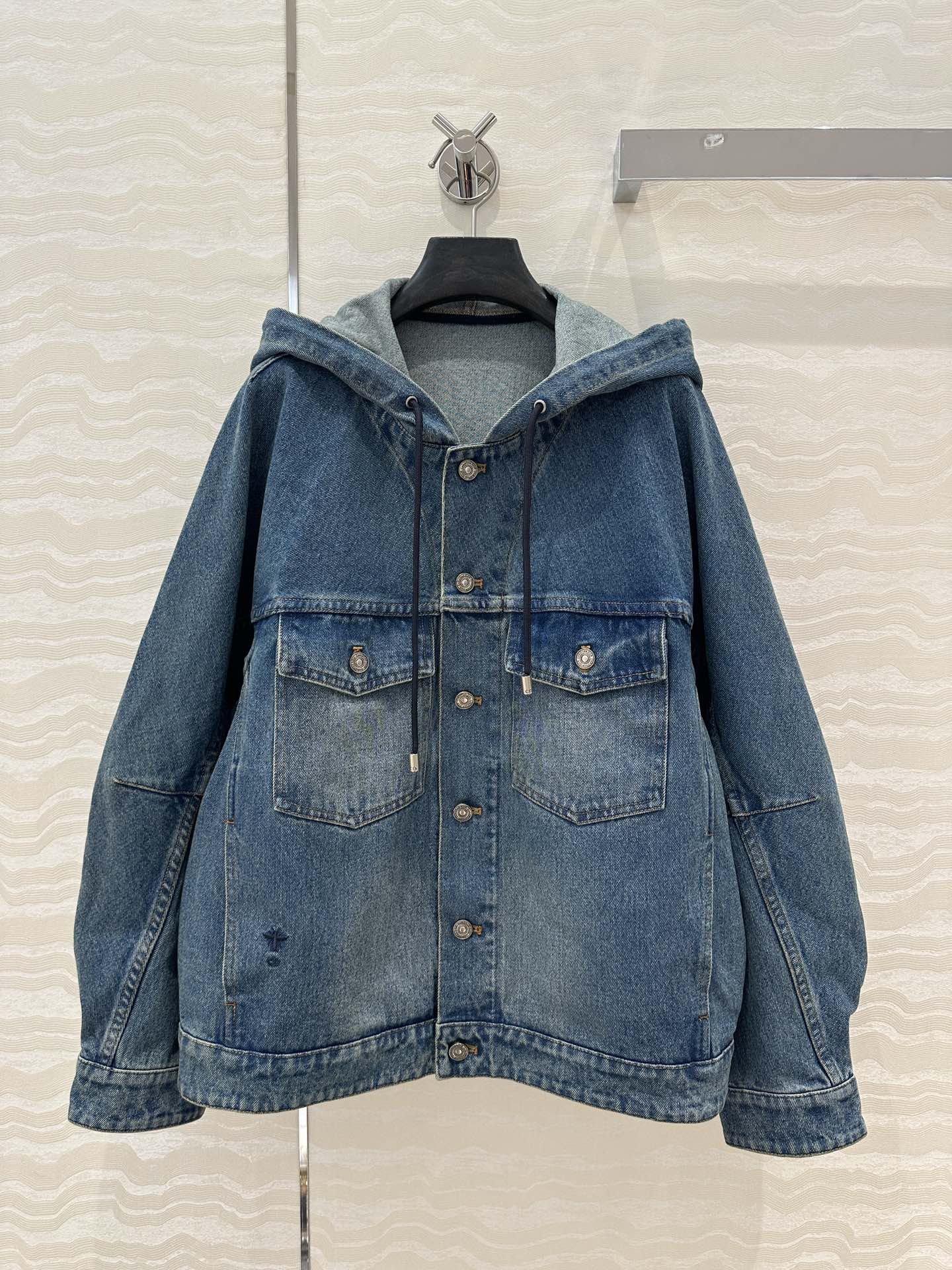 CD Ripped Straight Hooded Jacket Blue Cotton