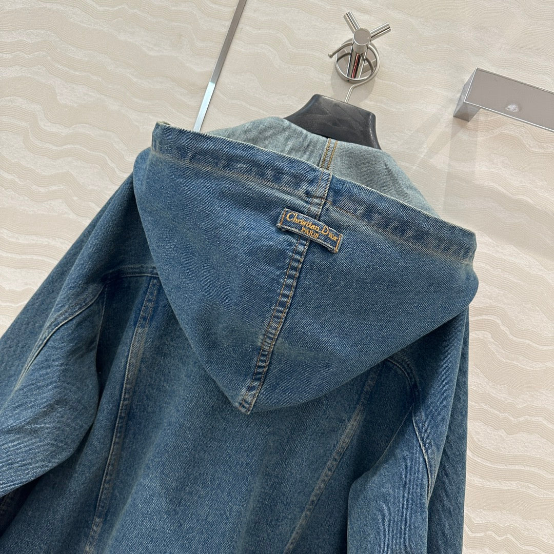 CD Ripped Straight Hooded Jacket Blue Cotton