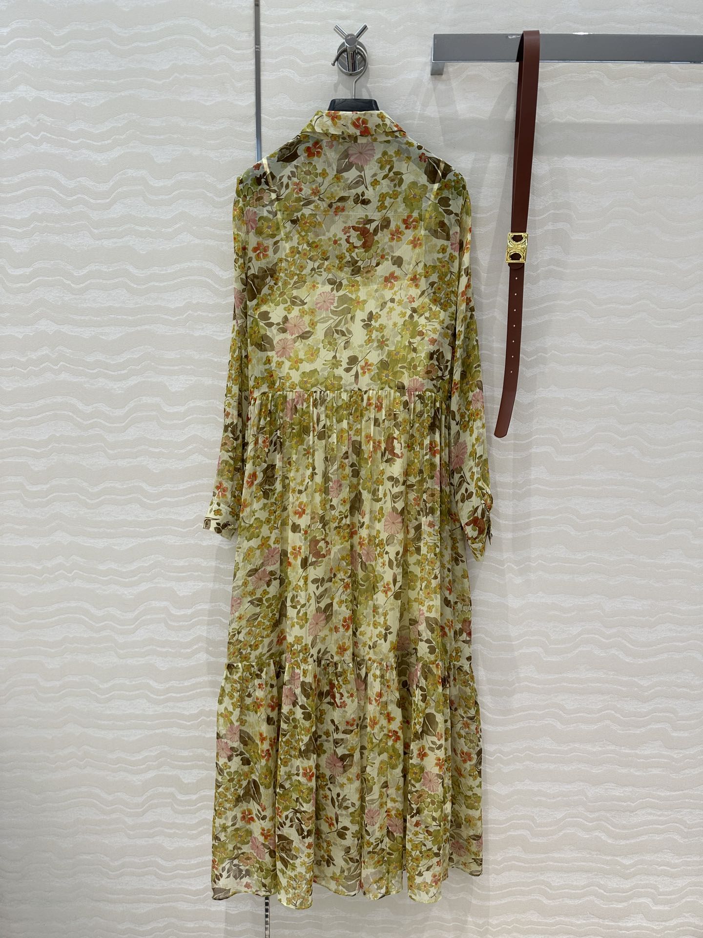 Celine Floral Pattern Dress Green Silk