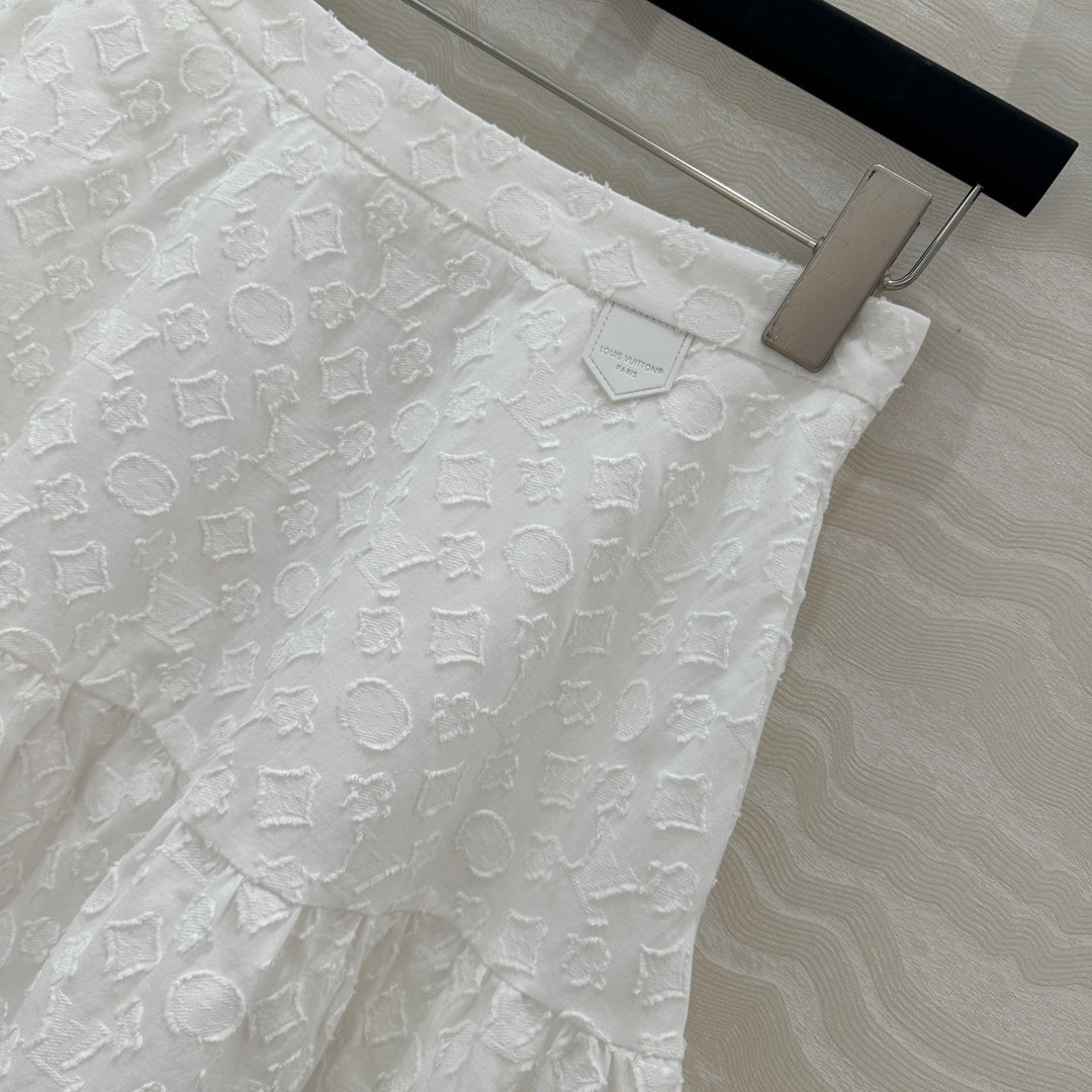 LV  Monogram Jacquard Skirt White Cotton