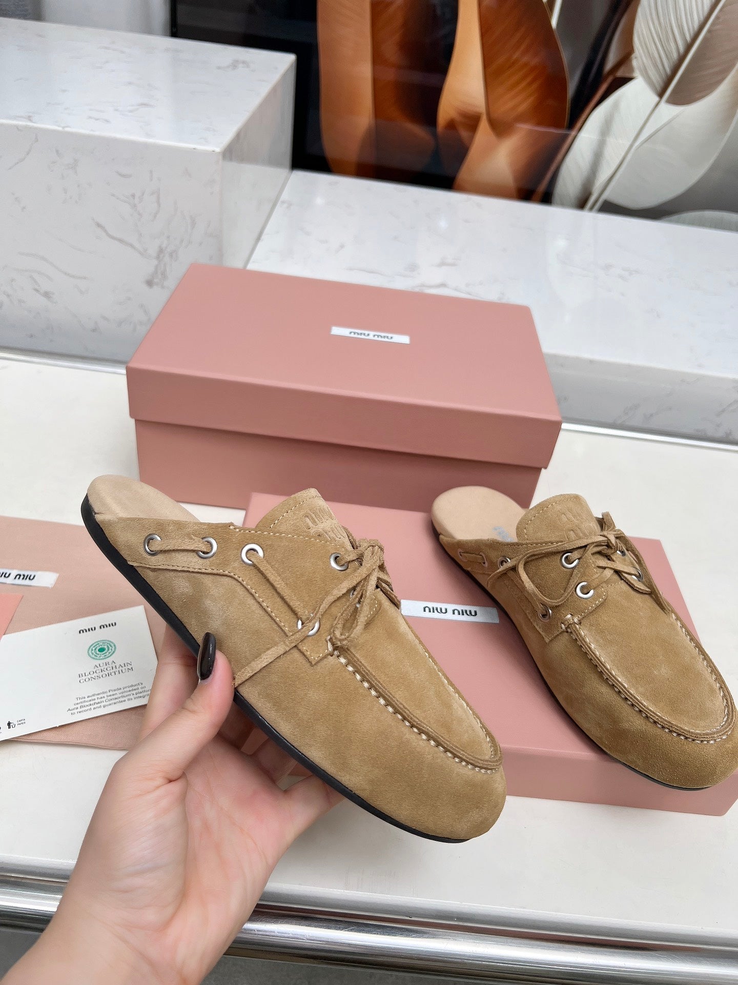 Miumiu 2026 Faded Mules Light Brown Suede 326958