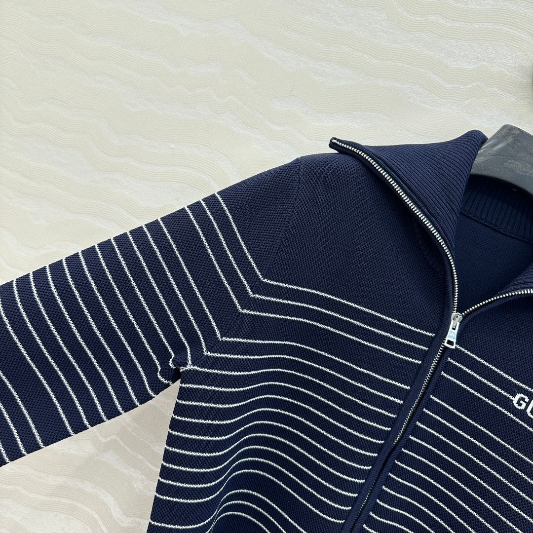 Gucci Knitted Zipper Jacket Dark Blue Viscose
