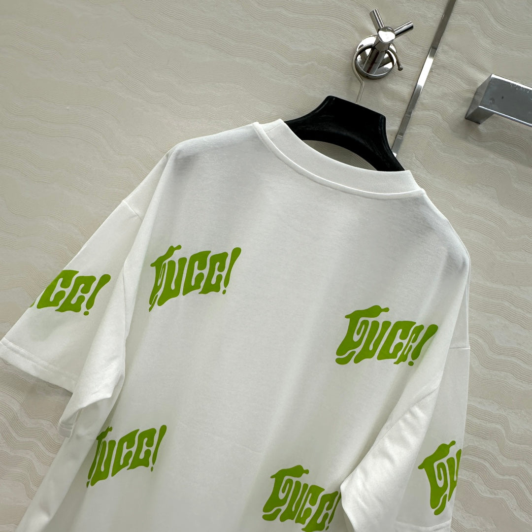 Gucci Short-sleeved T-shirt White Green Cotton