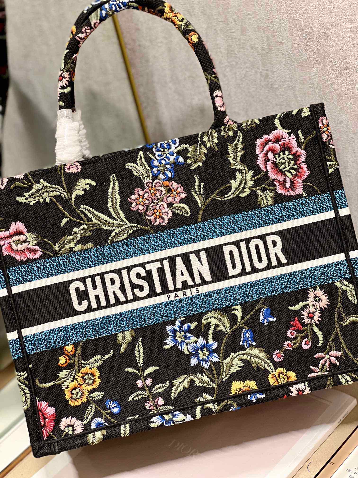 CD Flower Black Book Tote 36 Bag Canvas 336555