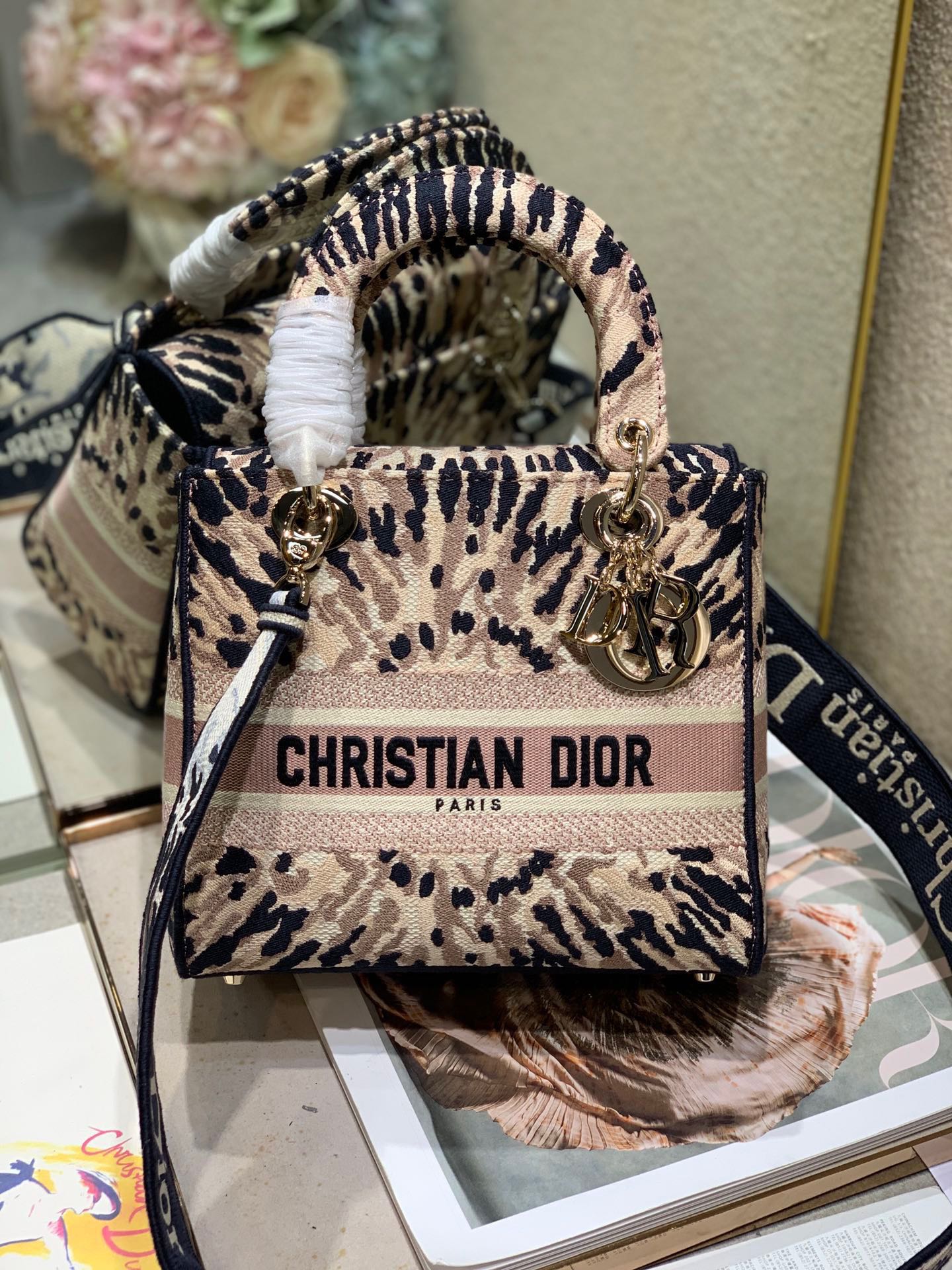 CD Fireworks Pink 24 Lady Dior Bag Canvas 336730