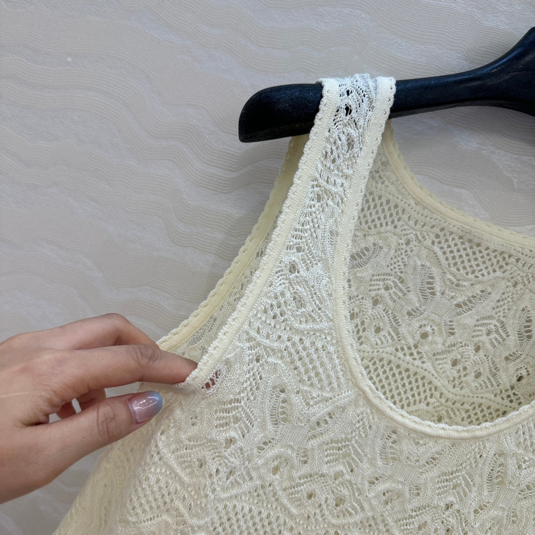 CD Hollow Vest Light Cream Cotton