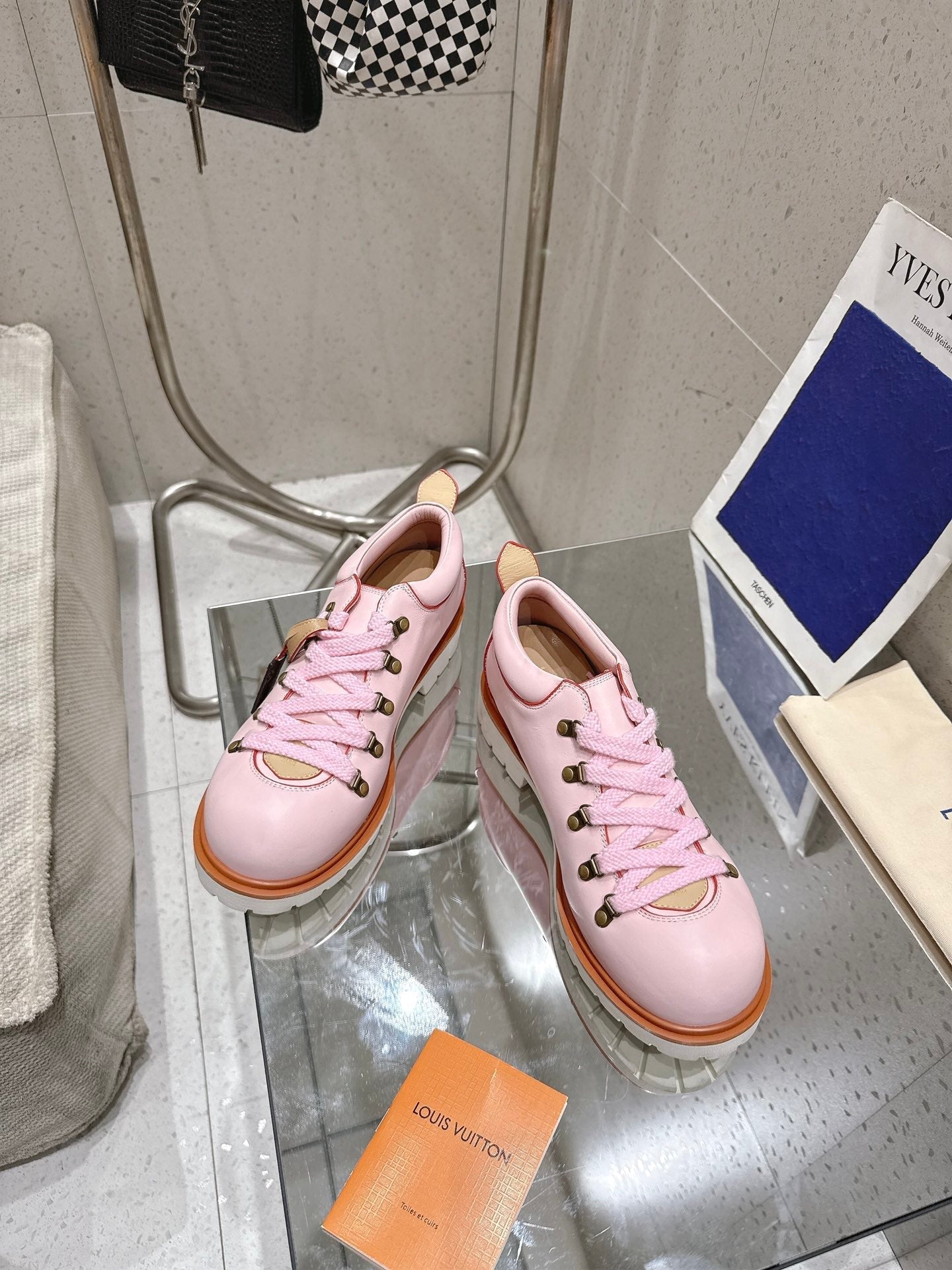 LV Pharrell and Nigo Hiking Shoes Pink Sheepskin 383742