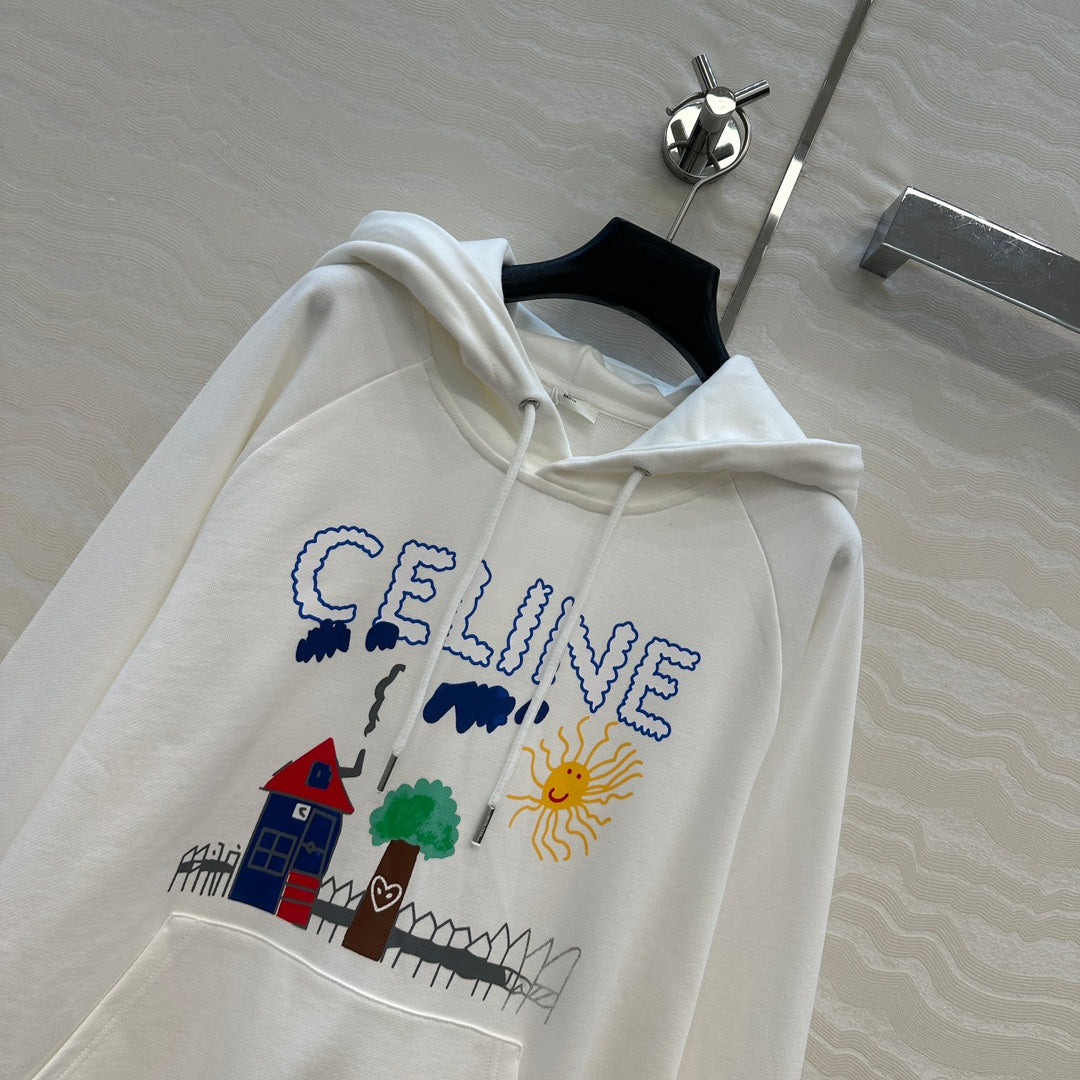 Celine 25 Hooded Sweatshirt White mix colors Cotton