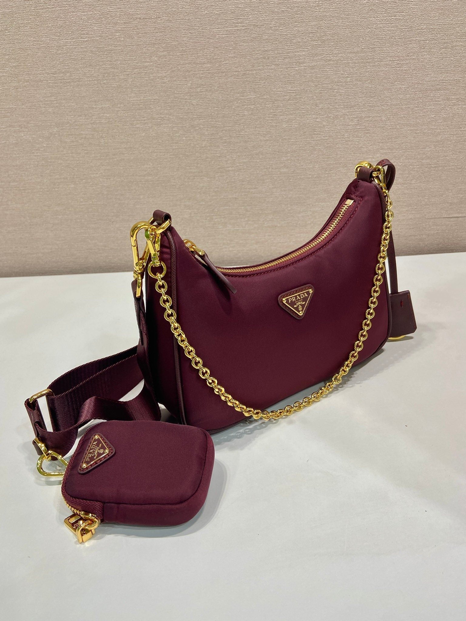 PRA Hobo Underarm Bag burgundy nylon fabric
