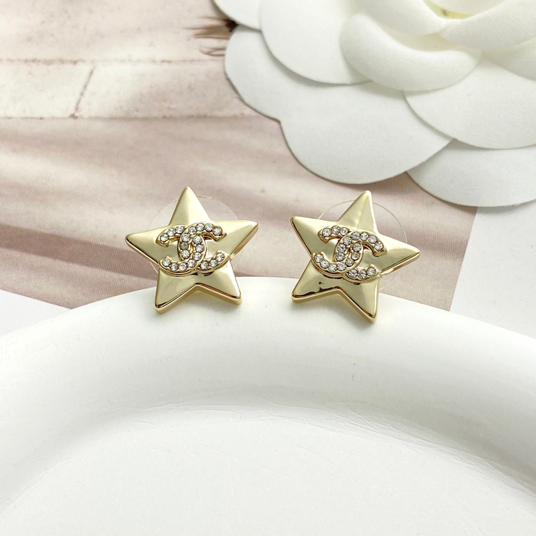 CC Light Gold Double C Star Earrings
