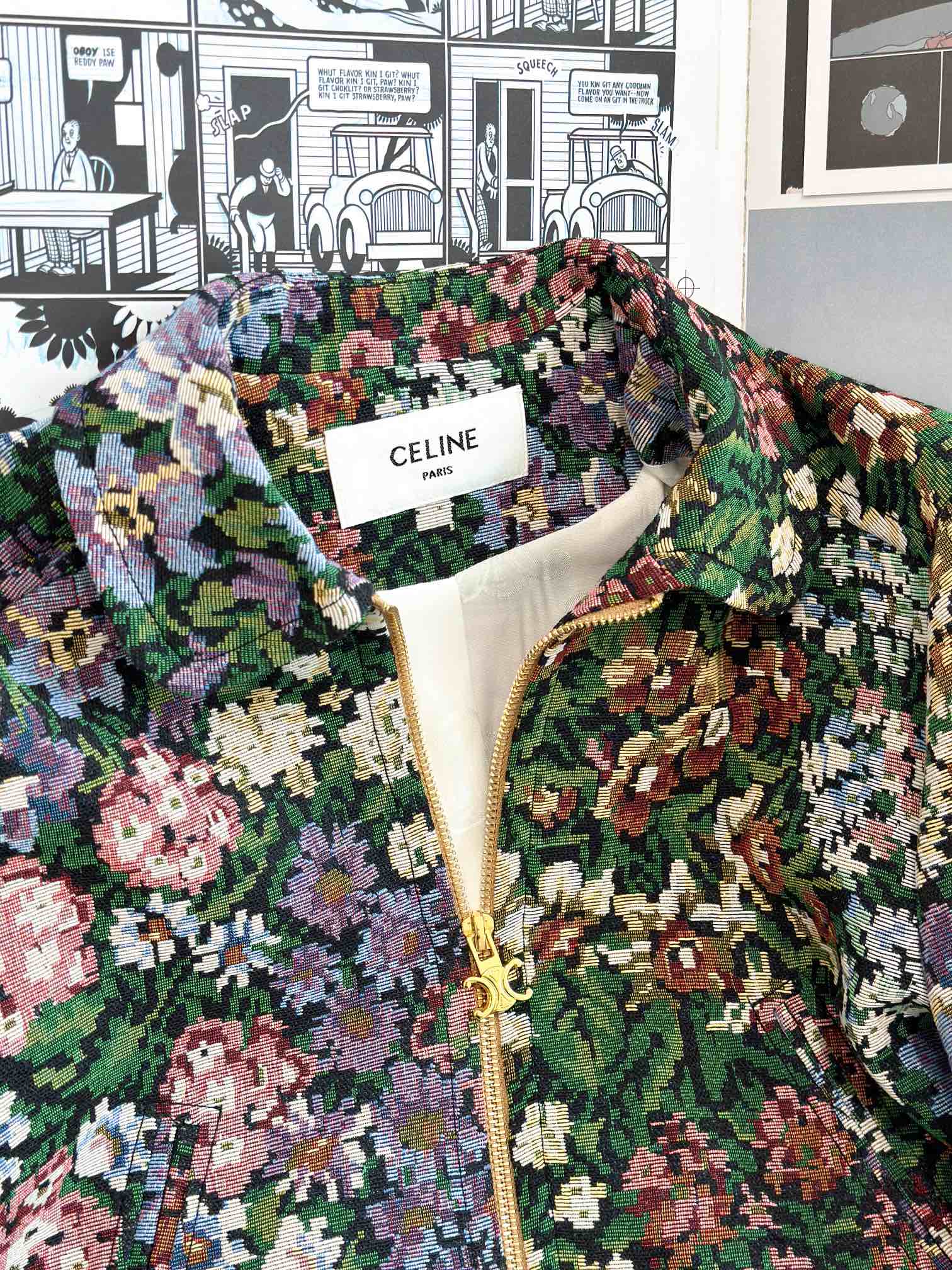 Celine 25 Flower Jacket Green mix colors Cotton