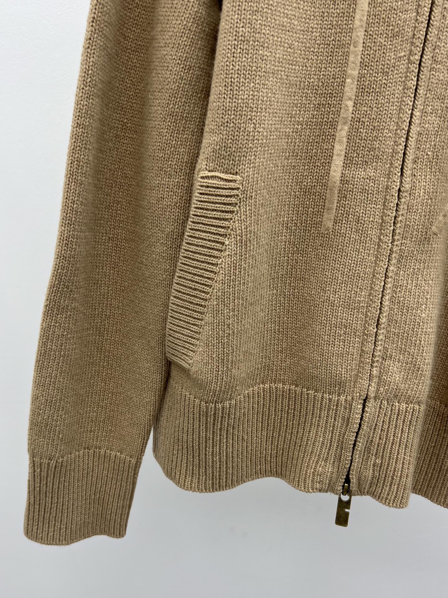 Burberry 25 Zipper-Up Hooded Knit Cardigan Beige Wool Cashmere