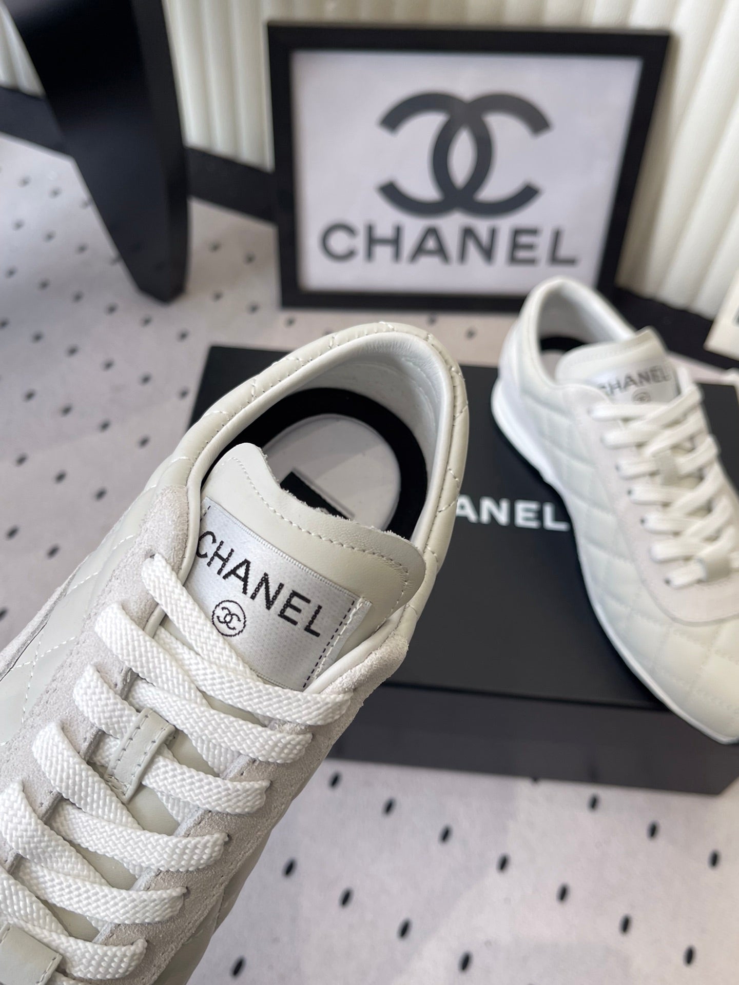Chanel 2025 Quilted Sneaker White Suede Lambskin 554520