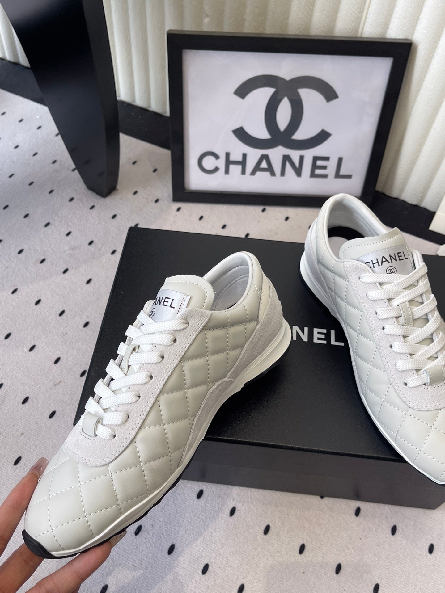 Chanel 2025 Quilted Sneaker White Suede Lambskin 554520