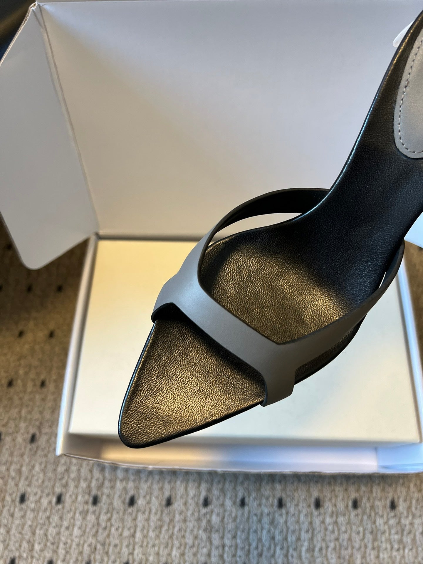 YSL 26ss High Heeled Mules 75 Black Gray Cowhide 651762
