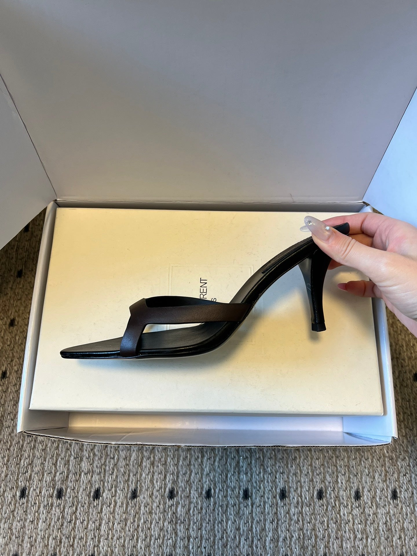 YSL 26ss High Heeled Mules 75 Black Cowhide 651765