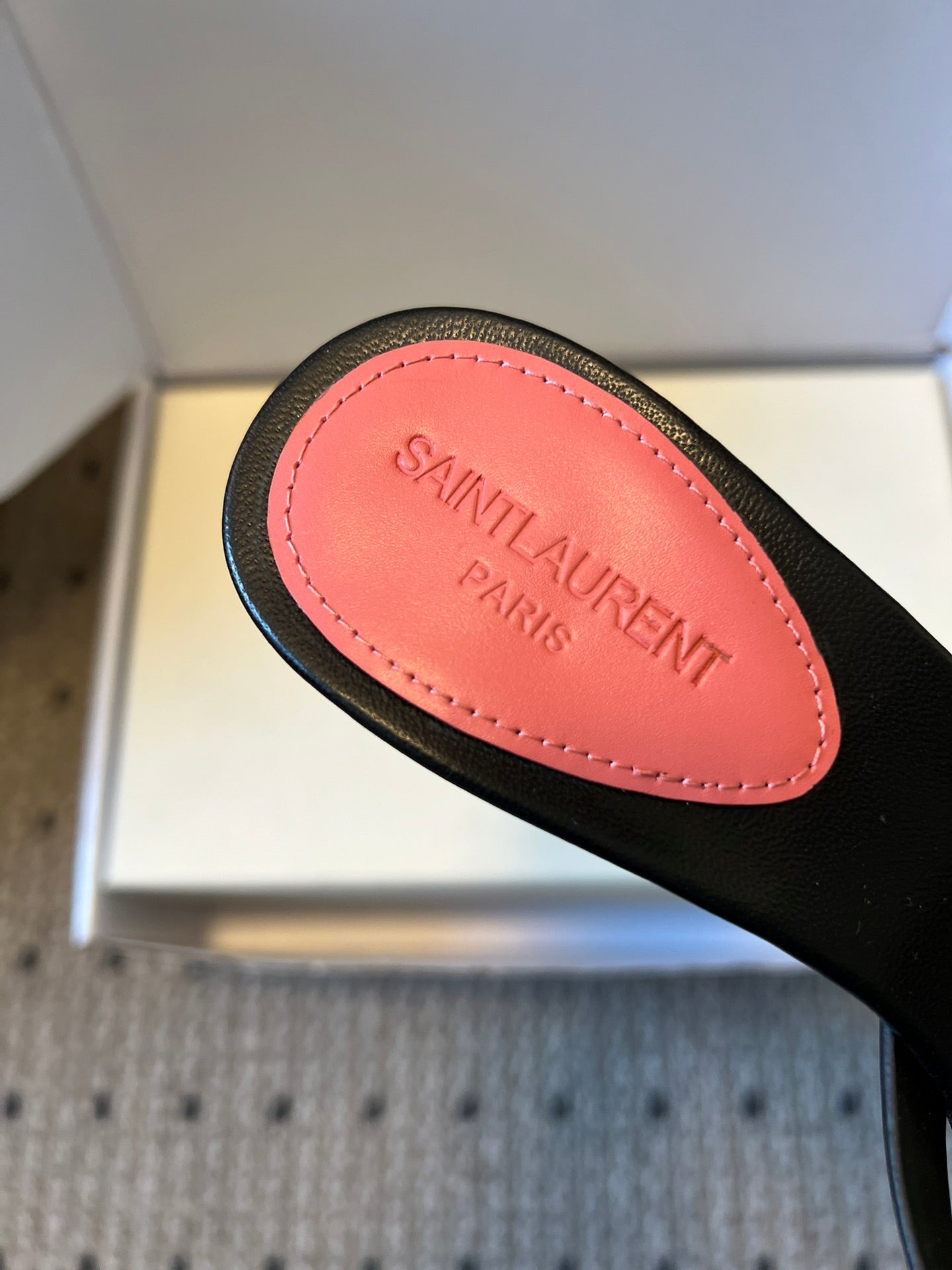 YSL 26ss High Heeled Mules 75 Black Pink Cowhide 651768