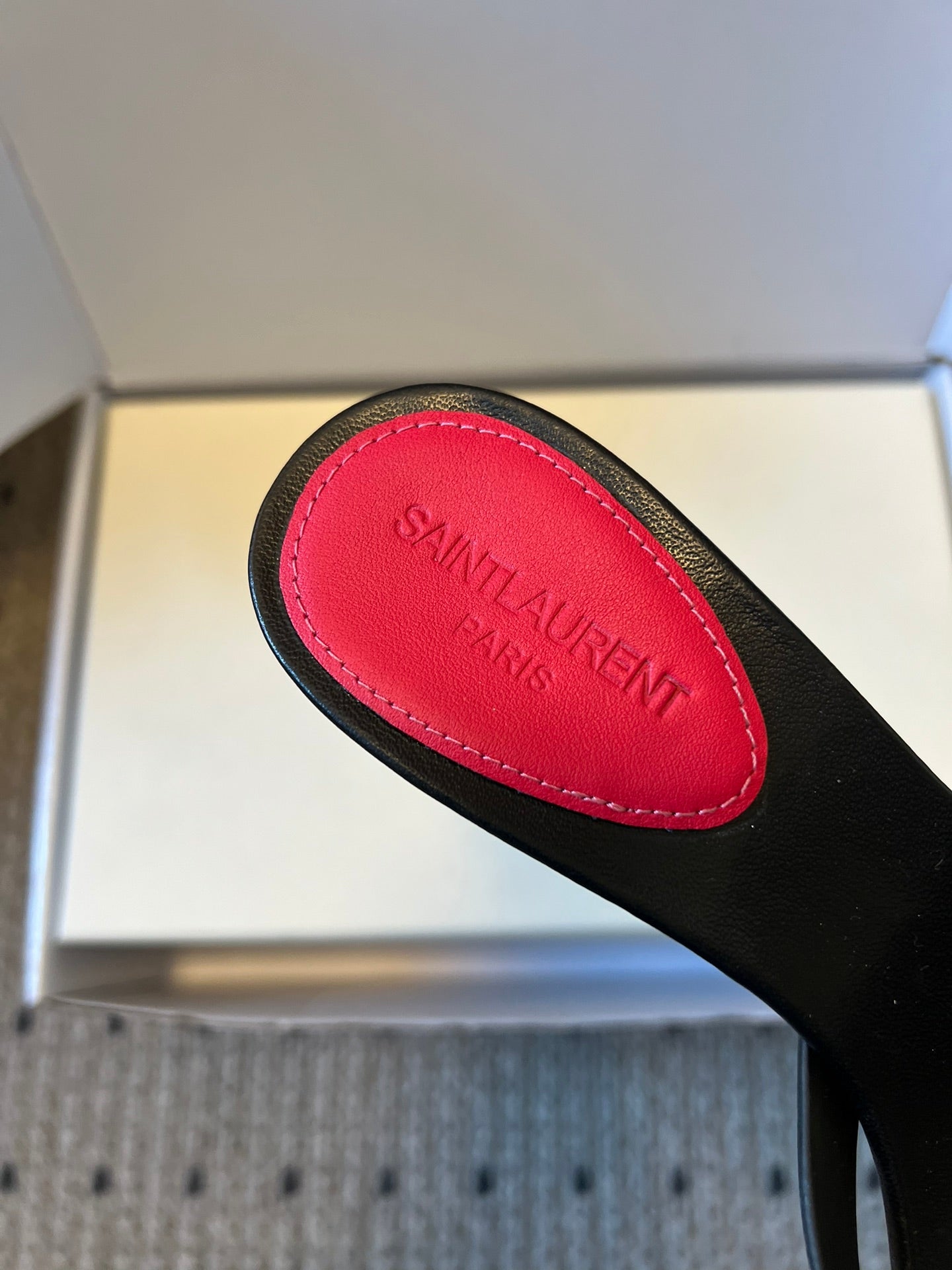 YSL 26ss High Heeled Mules 75 Black Dark Pink Cowhide 651768