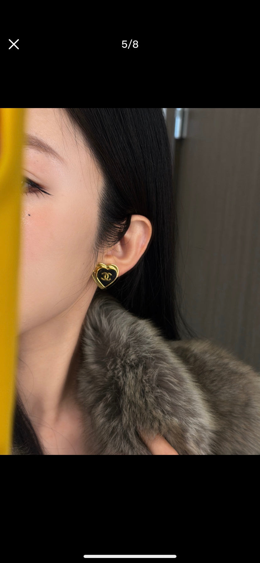 CC Black Enamel Gold Double C Heart Earrings