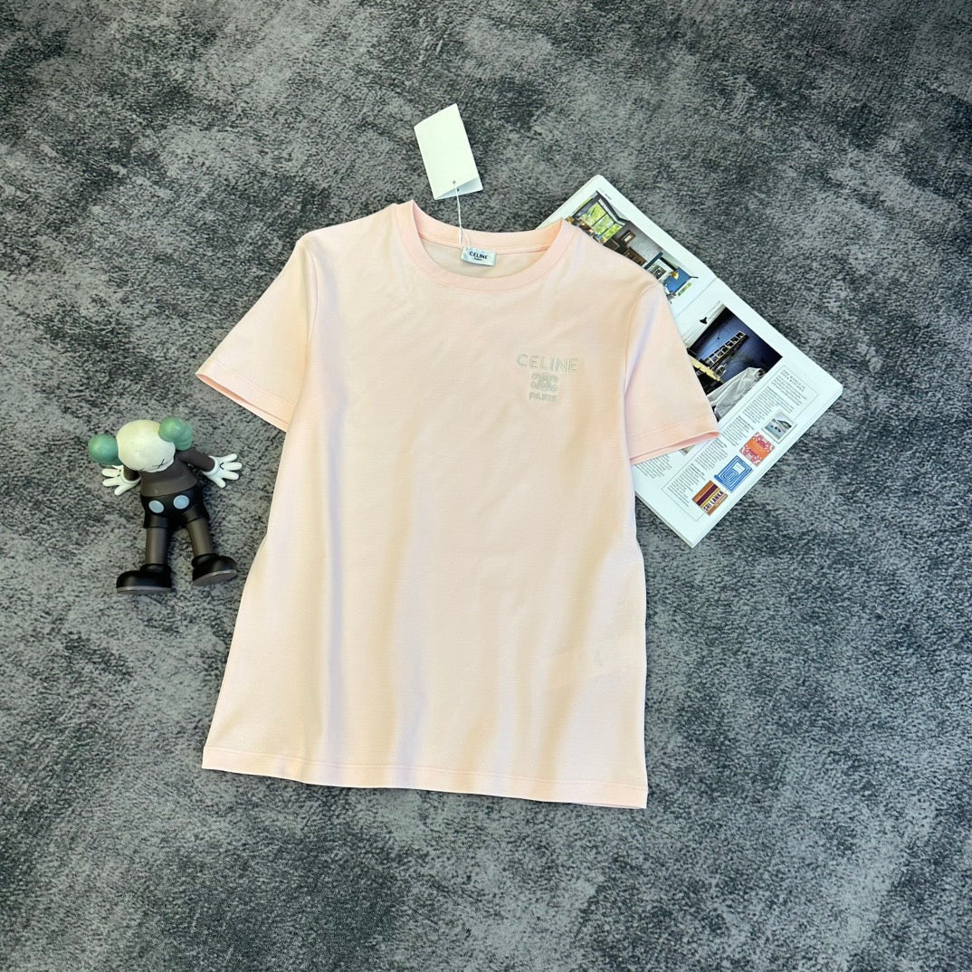 Celine 2026 T-Shirt Black Light Pink White Cotton 359141