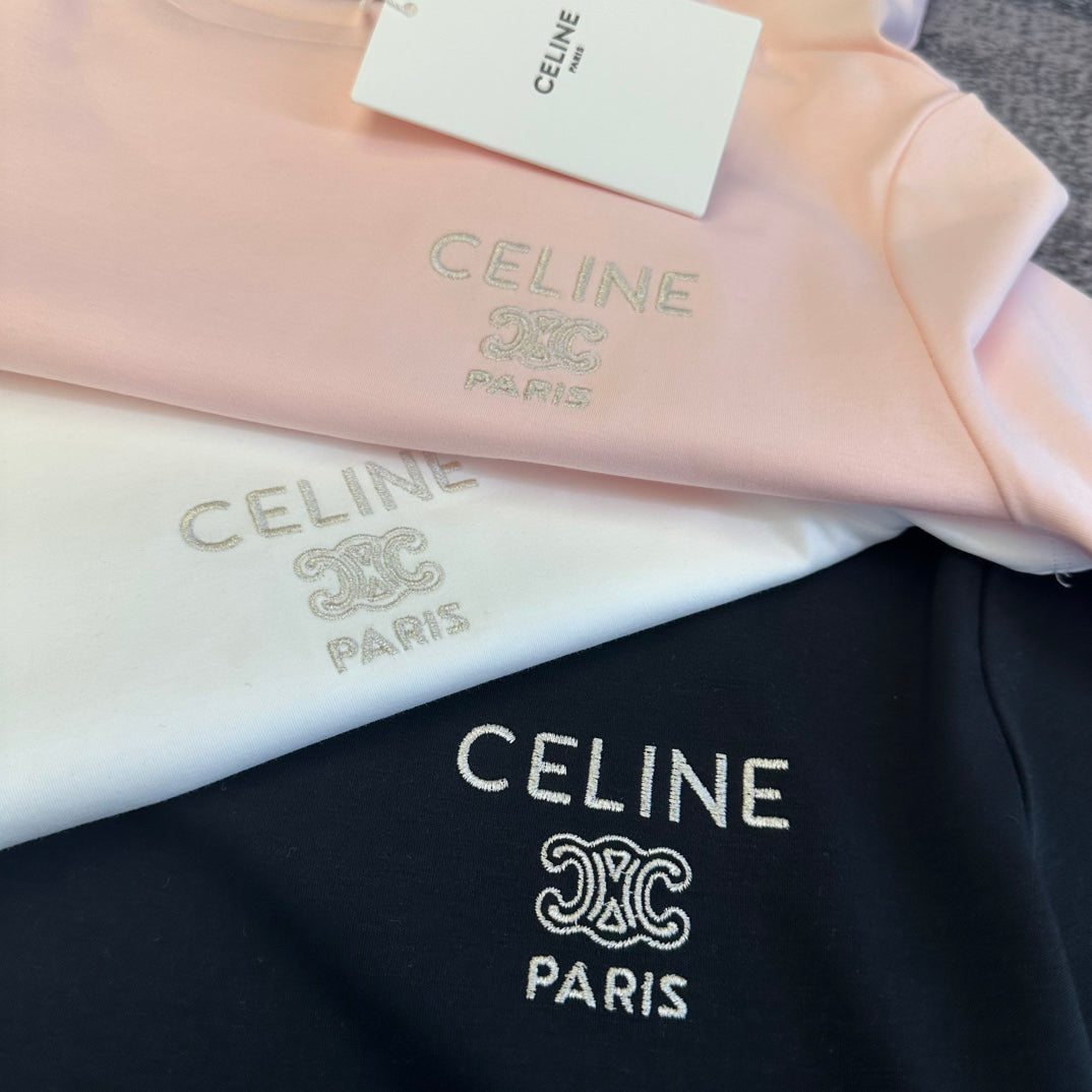 Celine 2026 T-Shirt Black Light Pink White Cotton 359141