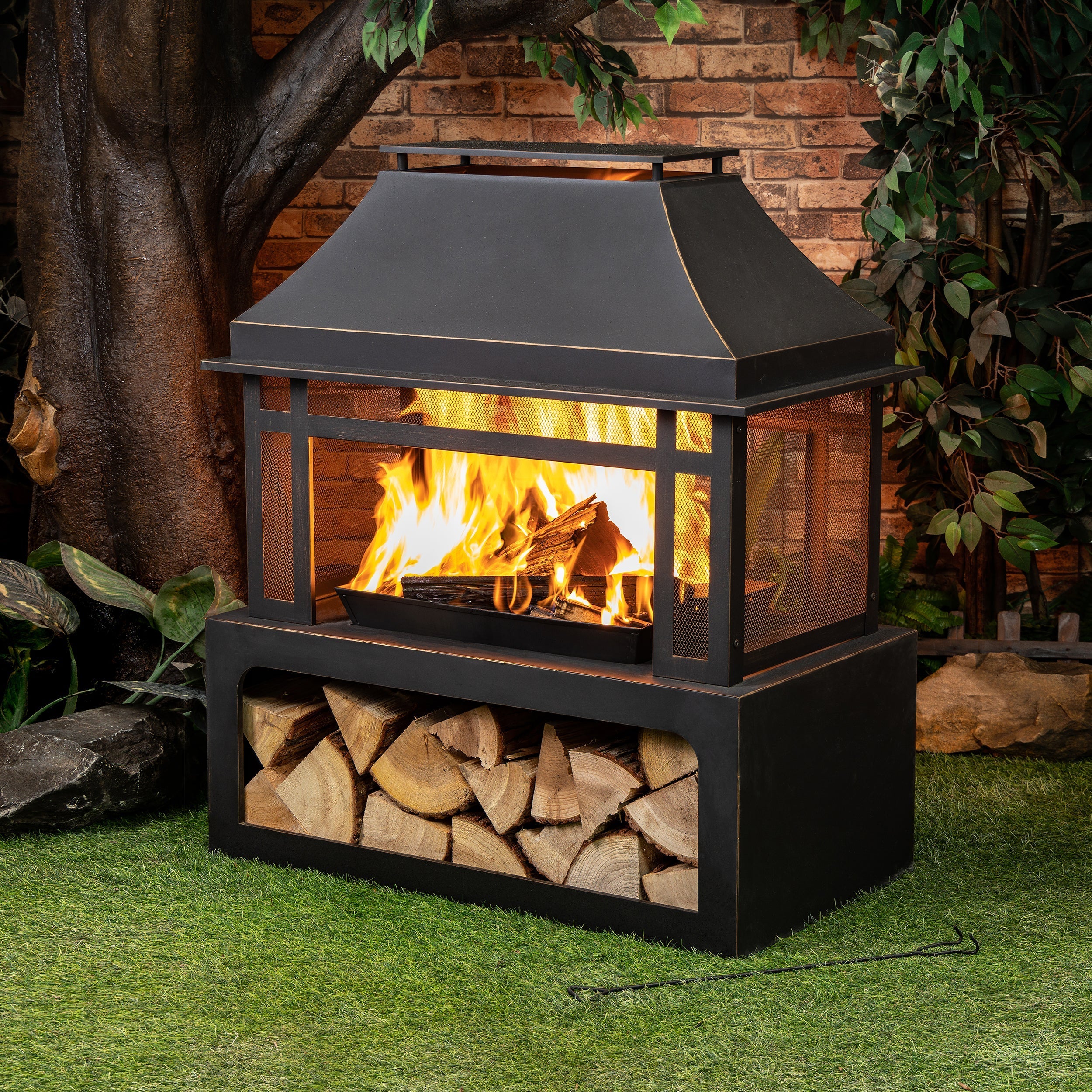 DekoLiving COB10501 Metal Wood Burner Fireplace