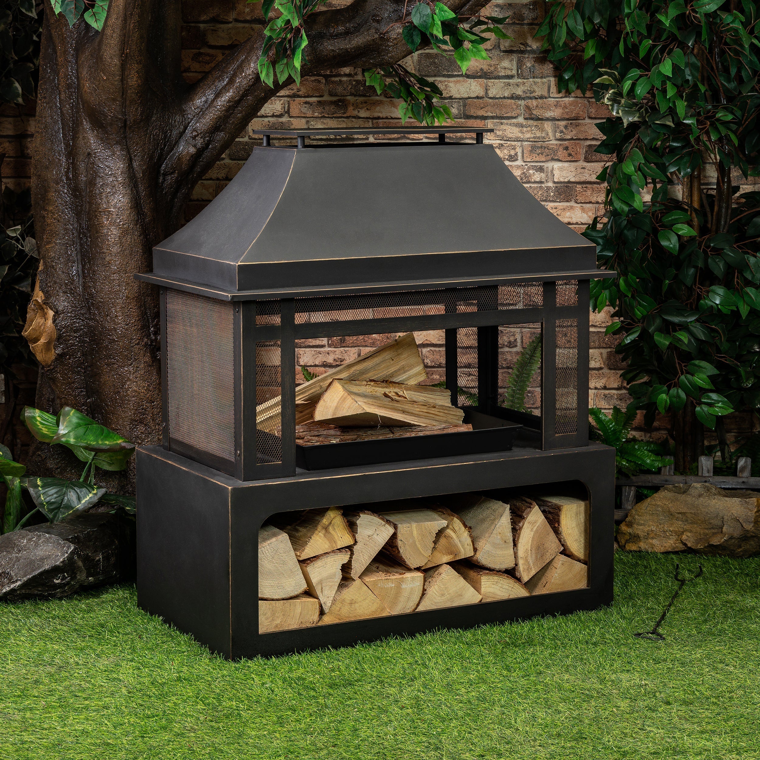 DekoLiving COB10501 Metal Wood Burner Fireplace