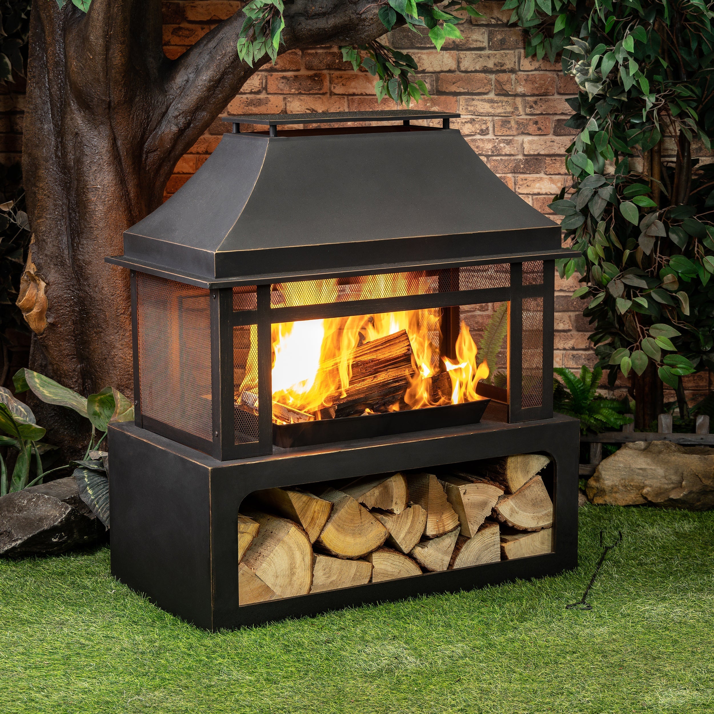 DekoLiving COB10501 Metal Wood Burner Fireplace