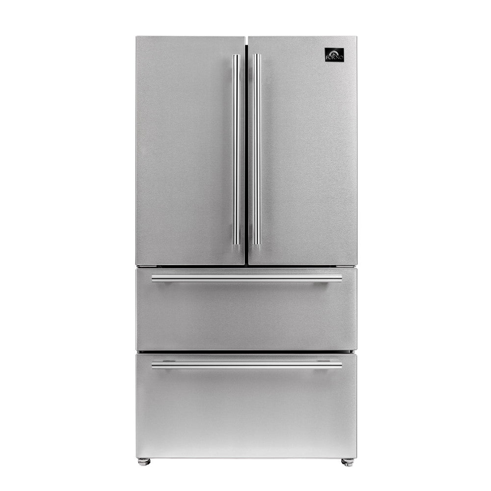 Forno FFRBI1820-36SB 36″ Moena Refrigerator FORNO ALTA QUALITA Freestanding French Doors With Ice Maker, 19.2 cu.ft.