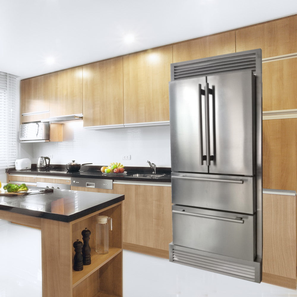 Forno FFRBI1820-40SG 36″ Moena Refrigerator FORNO ALTA QUALITA Freestanding French Doors With Ice Maker and Decorative Grill, 19.2 cu.ft.