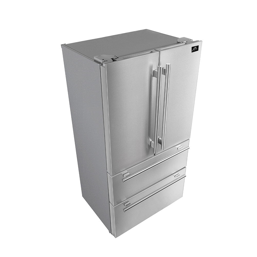 Forno FFRBI1820-40SG 36″ Moena Refrigerator FORNO ALTA QUALITA Freestanding French Doors With Ice Maker and Decorative Grill, 19.2 cu.ft.