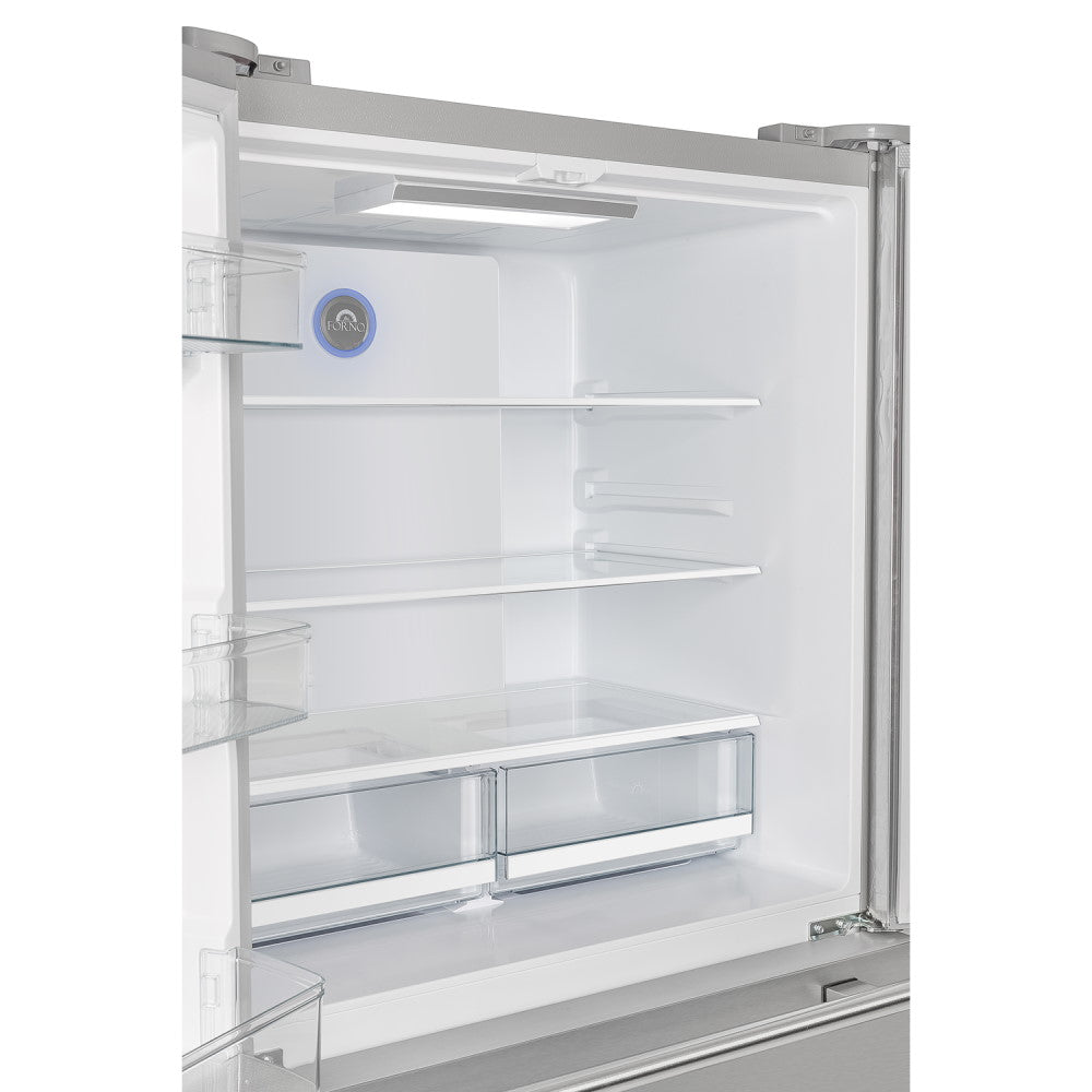 Forno FFRBI1820-40SG 36″ Moena Refrigerator FORNO ALTA QUALITA Freestanding French Doors With Ice Maker and Decorative Grill, 19.2 cu.ft.