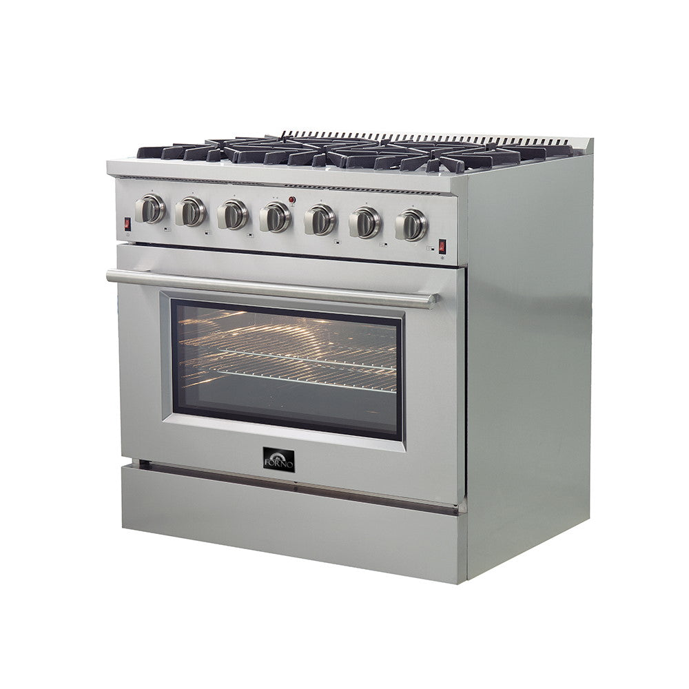 Forno FFSGS6244-36 36″ Galiano Gas Range with FORNO ALTA QUALITA Pro-Style Gas 6 Italian Burners 83,000 BTU All Stainless Steel