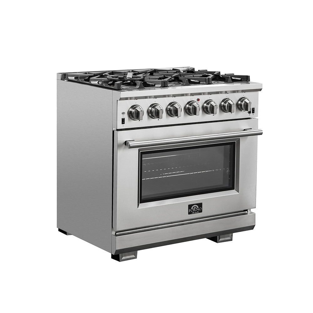 Forno FFSGS6260-36 36” Capriasca with FORNO ALTA QUALITA Pro-Style Gas 6 Italian Burners 120,000 BTU All 304 Stainless Steel