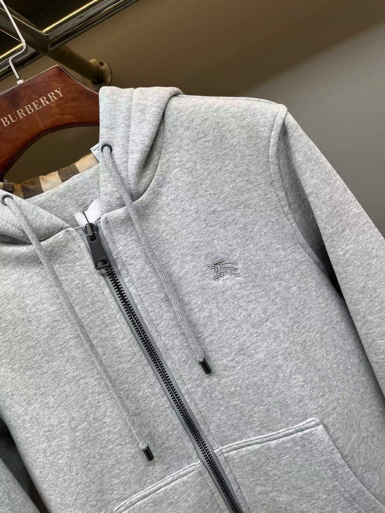 Burberry Checked Thick Hoodie Gray Cotton