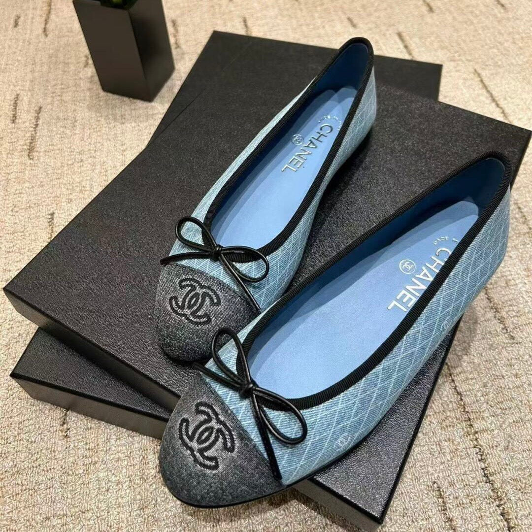 CC 25 Ballet Flat Denim White Quilted