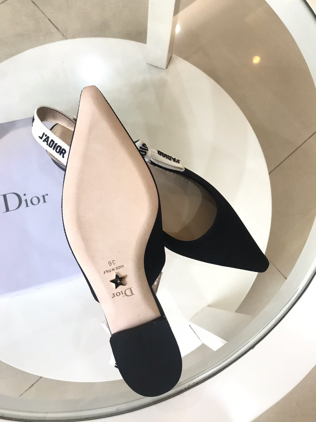 CD Slingback Pump Black Technical Fabric Beige Calfskin