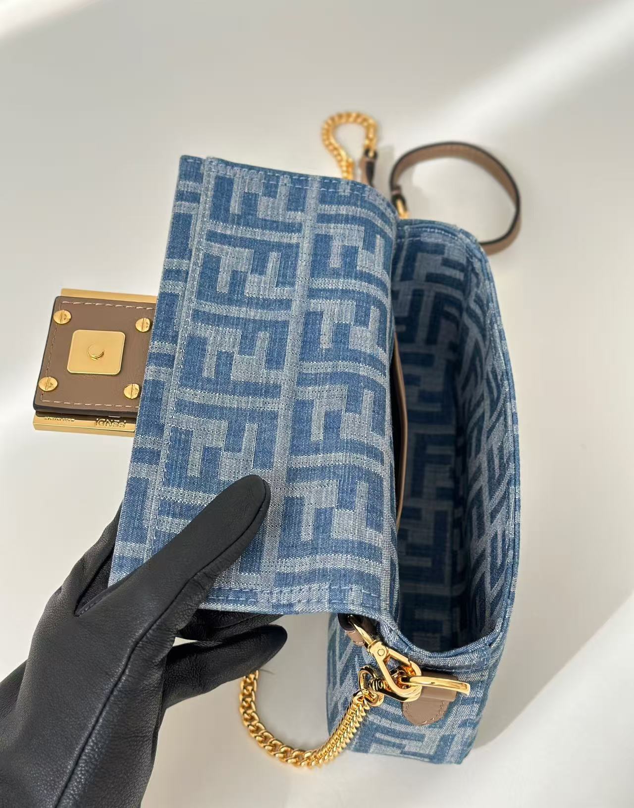 BAGUETTE MINI 19 BAG IN CERULEAN BLUE MONOGRAM DENIM WITH GOLD HARDWARE