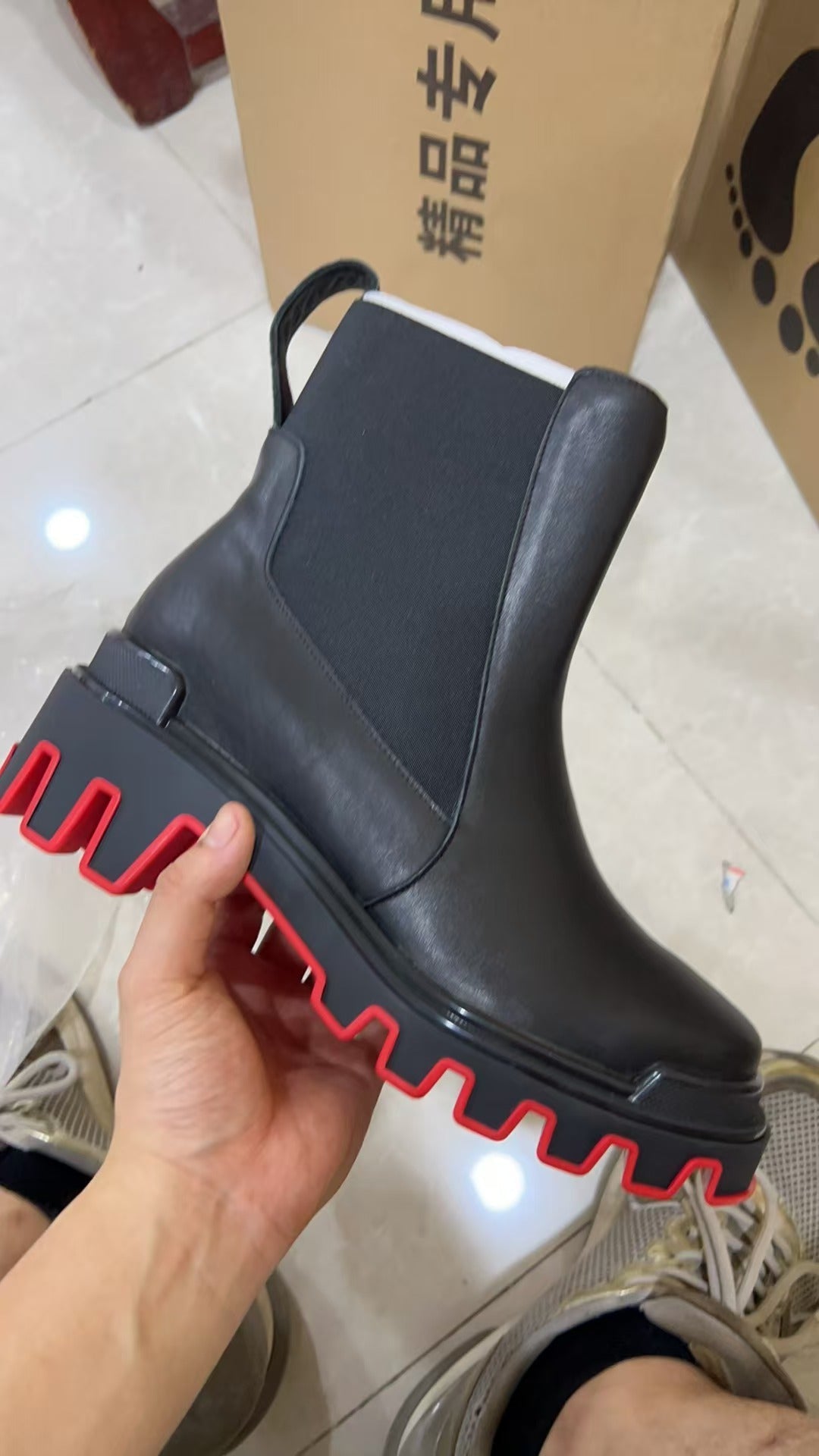 Christian Louboutin Marchacroche Dune Boots Black Red Calfskin